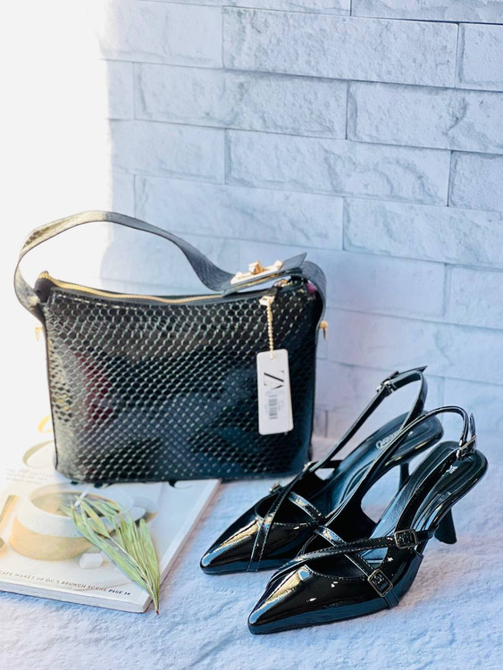 کفش مجلسی ورنی زنانه پاشنه ۷سانت مشکی