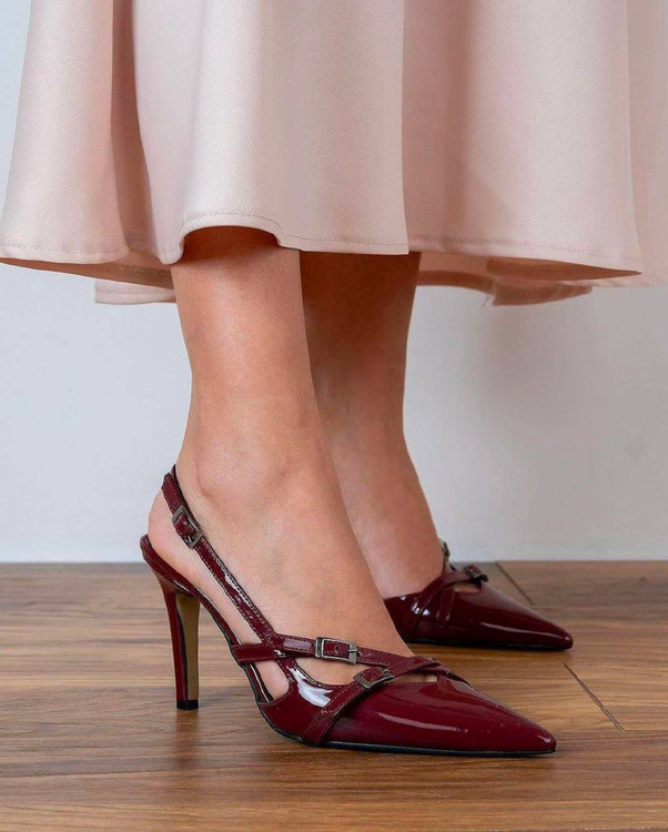 کفش مجلسی ورنی زنانه پاشنه ۷سانت زرشکی