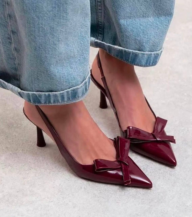 کفش ورنی پاپیونی زرشکی