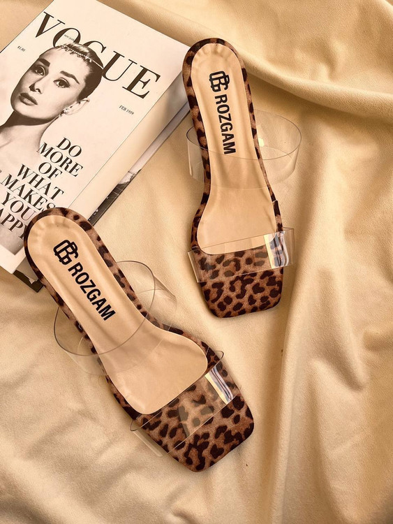 صندل طلقی پلنگی پاشنه ۶سانت شیشه ای