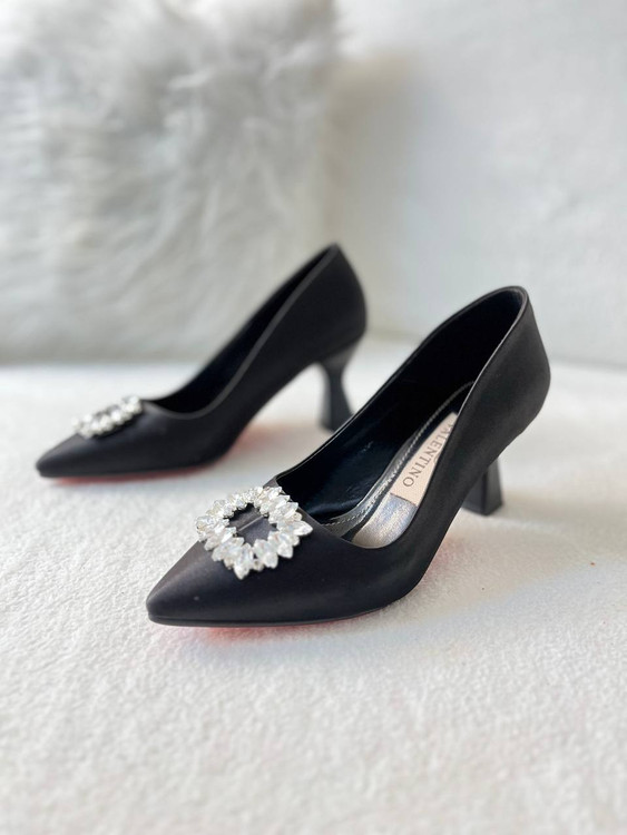 کفش ساتن مشکی یراق کریستالی