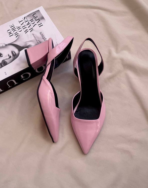 کفش زنانه مجلسی ورنی پاشنه۵سانت صورتی