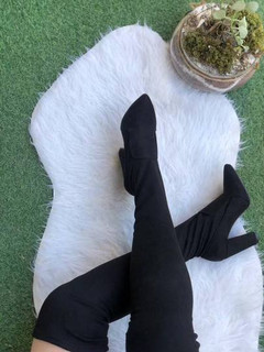 بوت بلند سوئیت جورابی زنانه پاشنه پهن و تیز ۱۰ سانتی بدون زیپ