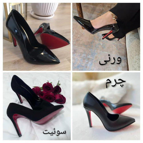 کفش مجلسی زنانه استلتو مشکی زیره قرمز پاشنه ۵سانت